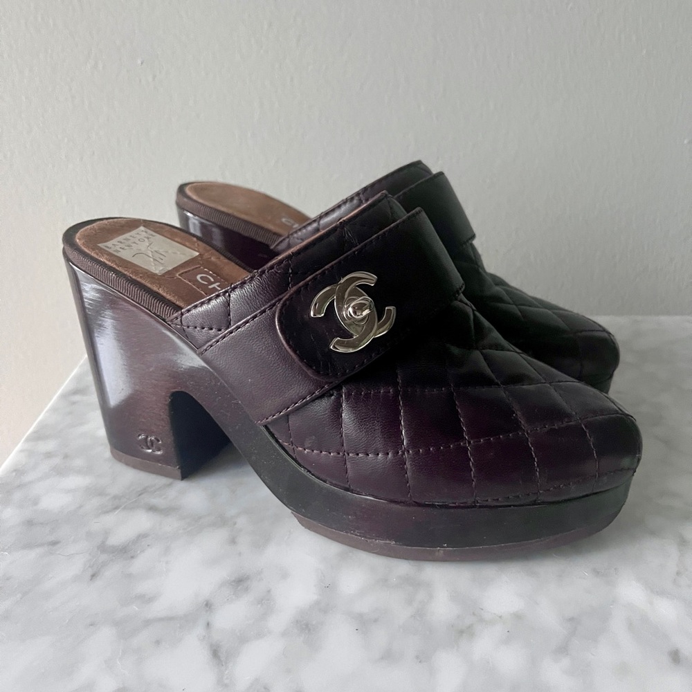 Chanel Quilted Leather Clogs 37.5